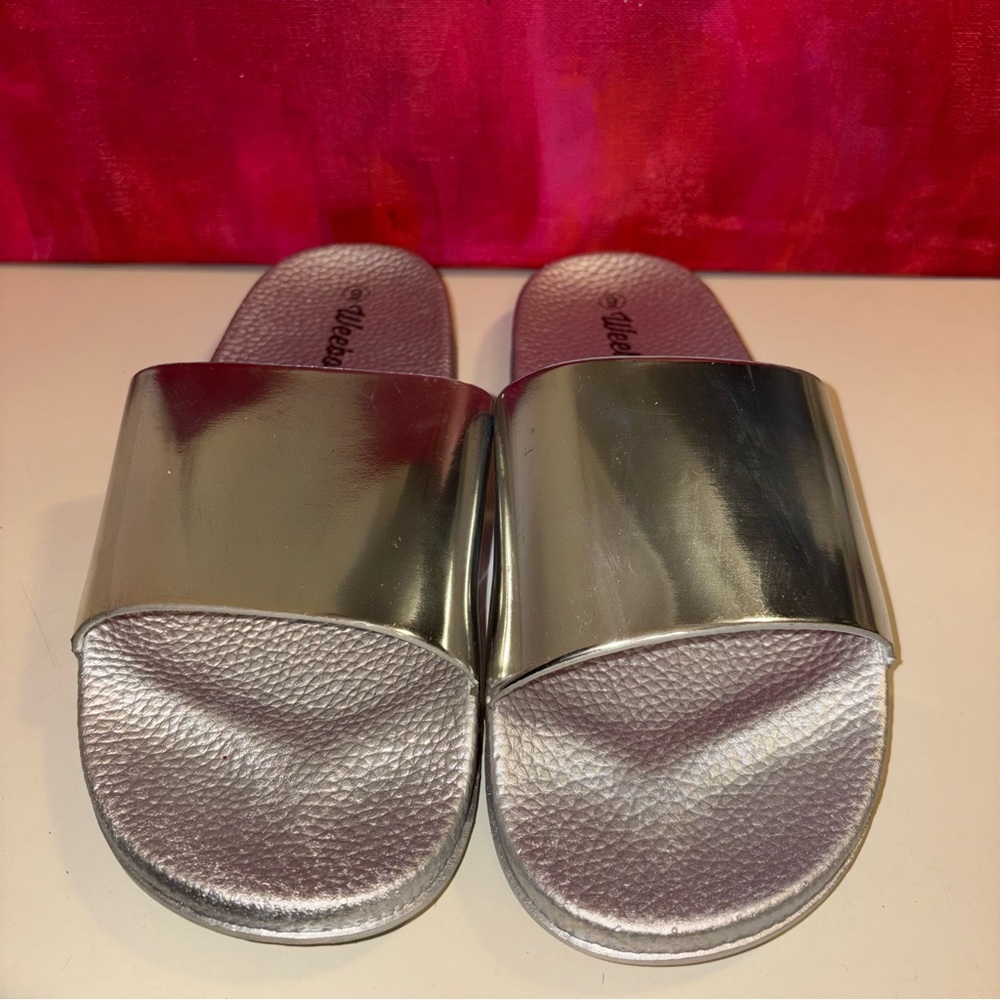 Fashionable Silver Slide Sandals